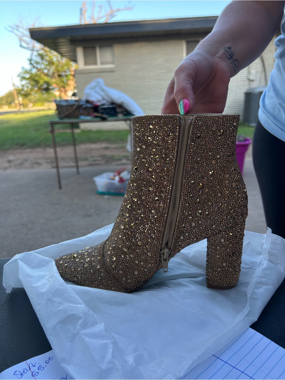 Betsey Johnson Gold Sparkle Block Heel Ankle Boots